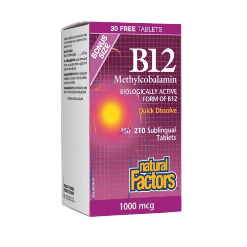 Natural Factors Vitamin B12 Methylcobalamin for a Healthy Heart and Nervous System 180 Tablets + Bonus 30 Capsules