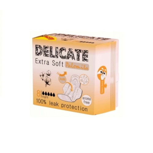 Palomita Delicate Extra Soft Nighttime Feminine Pads with High Protection 8 pcs
