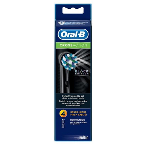 Oral-B Cross Action Replacement Brush Heads for Electric Toothbrush Black Set of 4