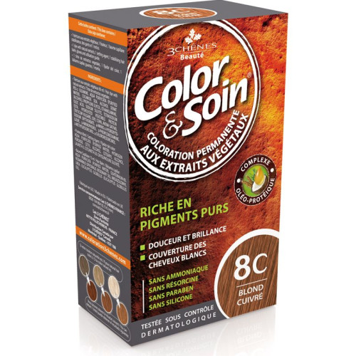 3Chenes Color and Soin Ammonia-Free Hair Dye Color 8C Copper Blonde 4.56 fl oz (135 ml)