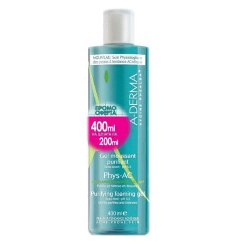 A-Derma Phys-AC Cleansing Foaming Gel for Acne-Prone Skin 6.76 fl oz (200 ml) + 6.76 fl oz (200 ml)