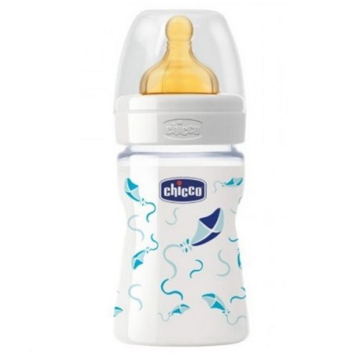 Chicco Well-Being Glass Feeding Bottle with Rubber Teat with One Drop for Children 0+ Months 5.07 fl oz (150 ml)