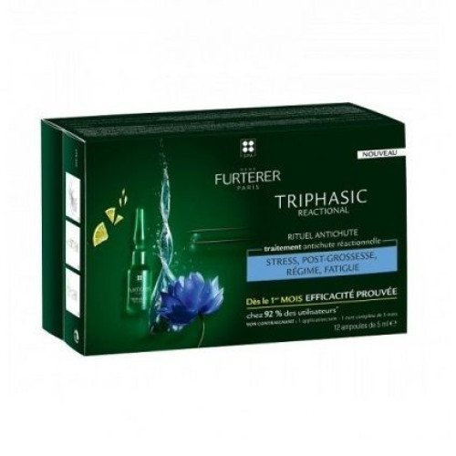 Rene Furterer Triphasic Ampoules Against Reactive Hair Loss After Stress Pregnancy Diet and Fatigue 4.23 fl oz (125 ml)