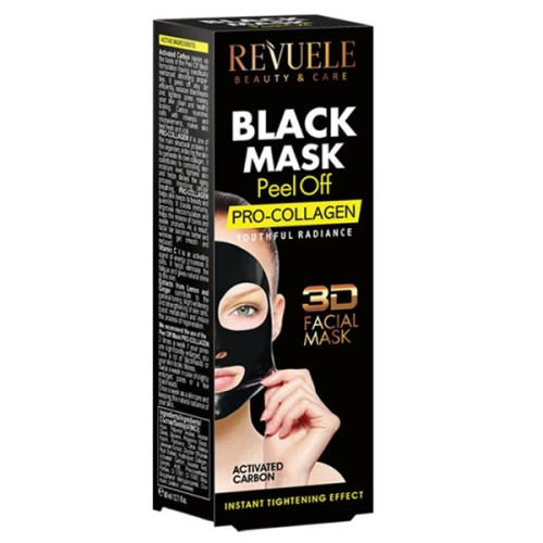 Revuele Pro Collagen 3D Black Peeling Face Mask with Activated Charcoal and Collagen 2.71 fl oz (80 ml)