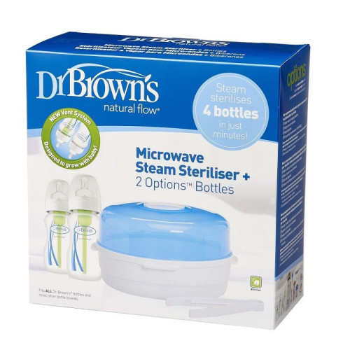 Dr. Brown's Microwave Sterilizer with 2 pcs Natural Flow 9.13 fl oz (270 ml) Bottles