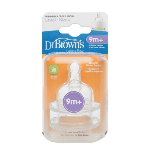 Dr. Brown's Natural Flow Wide Silicone Feeding Teats Level 4 for Children 9+ Months 2 pcs