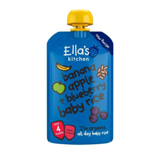 Ella's Kitchen Organic Rice Breakfast Puree with Banana Apple and Blueberries for Children 4+ Months 4.23 oz (120 g)