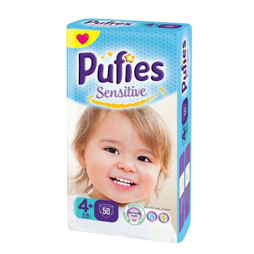 Pufies Sensitive 4+ Maxi+ Diapers for Babies 19.8-35.3 lb (9-16 kg) 50 pcs