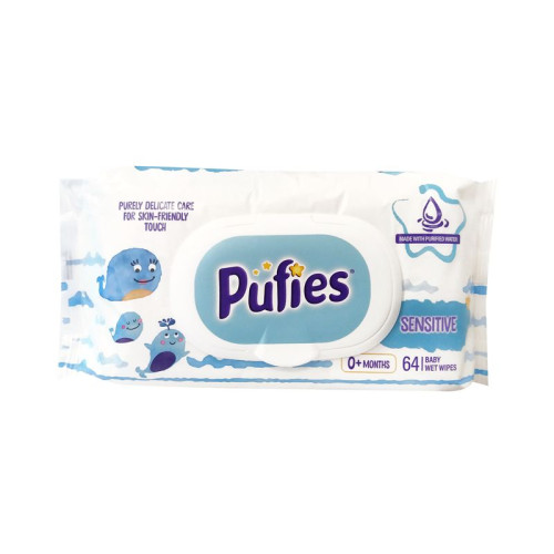 Pufies Sensitive Olive Oil Baby Wipes with Olive Oil for Sensitive Skin 64 pcs