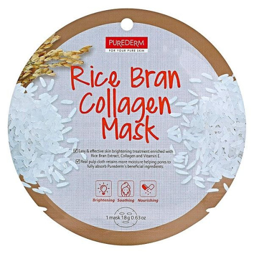 Purederm Collagen Face Mask with Rice Bran for Radiant Skin 1 pc 0.63 oz (18 g)