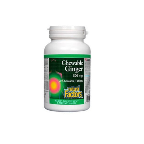 Natural Factors Chewable Ginger for Stomach Pain and Nausea 90 Tablets