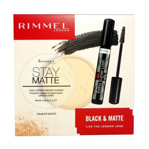 Rimmel Black and Matte Promo Set Super Lash Mascara for Voluminous Lashes and Stay Matte Mattifying Powder