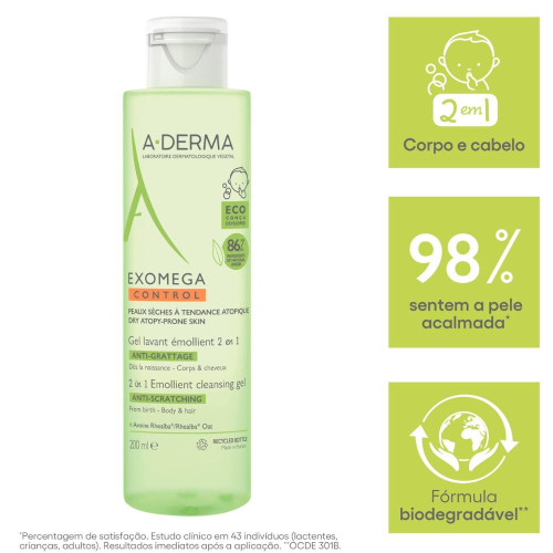 A-Derma Exomega Control Cleansing Emollient Baby Gel for Hair and Body 2 in 1 16.91 fl oz (500 ml)